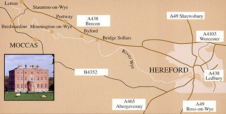 Location map of Moccas Court - for written instructions read below